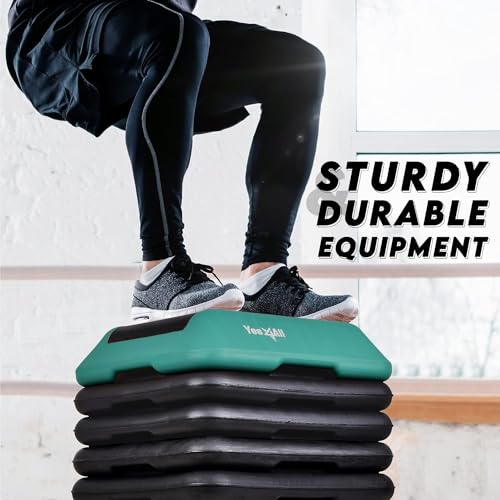 Yes4All 16"x16" Adjustable High Step Aerobic Platform with 4 Risers, Height-Adjustable 4"-6''-8''-10''-12" Step Aerobics P...