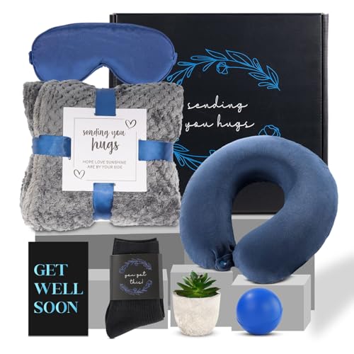 Get Well Gifts For Men,Care Package For Men With Cozy Blanket|Memory Foam Pillow|Stress Ball|Socks|Eye Mask|Thinking Of Yo...
