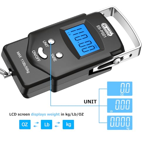 Dr.meter Fish Scale Luggage Scale Fishing Gear - 110lb Backlit LCD Display Digital Scale with Built-in Measuring Tape - Fi...