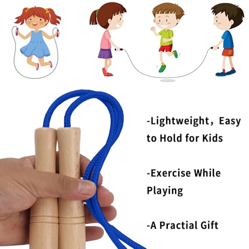 Jump Rope for Kids, Adjustable Toddler Skipping Rope with Wooden Handle, 8.5ft Child Jumping rope for Girls and Boys Worko...