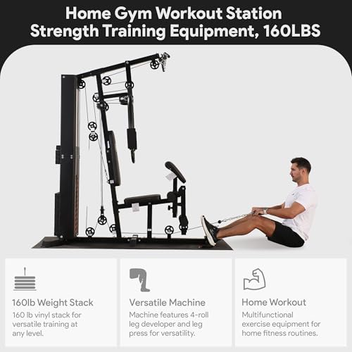 BalanceFrom Multifunctional Steel Frame Home Gym Machine with Floor Mat – Strength Training Workout Station with 160-Pound...