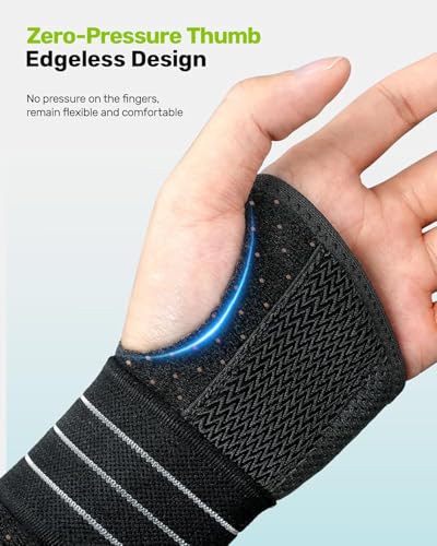 Rakiie 2 Pack Carpal Tunnel Wrist Braces, Adjustable Night Wrist Support with 3 Metal Splints, Hand Stabilizer for Men Wom...