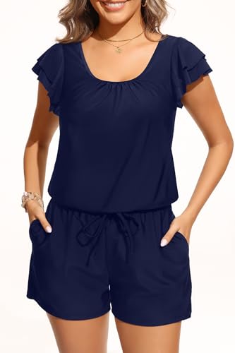 Tempt Me Women One Piece Romper Swimsuit - Ruffle Sleeve Modest Jumpsuit Bathing Suit with Shorts 2026 Swimwear