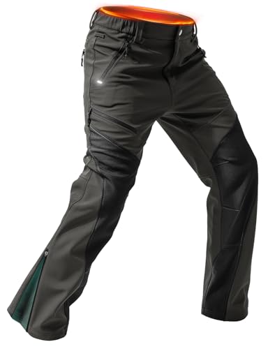 Moosehill Men's-Snow-Ski-Pants Waterproof-Fleece-Lined-Softshell for Winter Outdoor with Zippered Bottom Legs