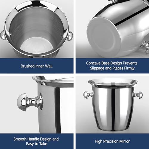 Ice Bucket, Large Ice Bucket for Parties, 5L Portable Stainless Steel Wine Buckets with Handle for Champagne, Beer, Cockta...