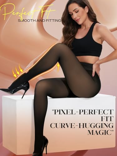 Tyusatu Fleece Lined Tights Leggings Women Black,Fleece Lined Tights Thermal Warm or Winter Skintone Sheer