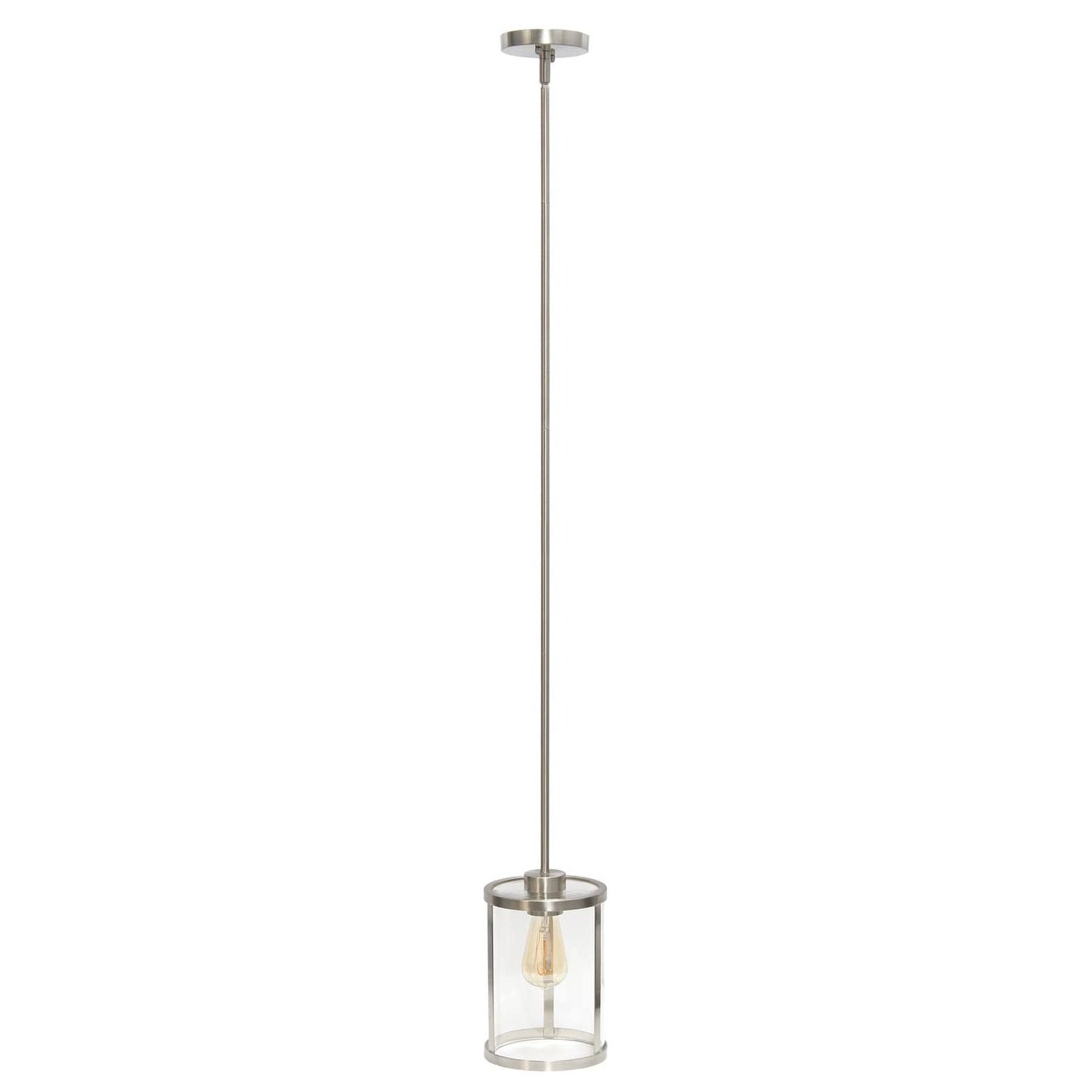 Elegant Designs Pendant Light, 1-Lt Metal & Clear Glass, Brushed Nickel, 9.25in Adjustable, Model PT1010-BSN
