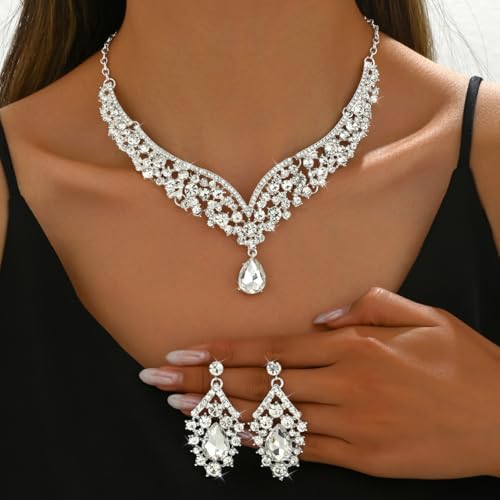 FIRCRE Crowns and Tiaras jewelry sets for Wedding princess birthday party Halloween Prom Pageant Jewelry for Women Crystal...