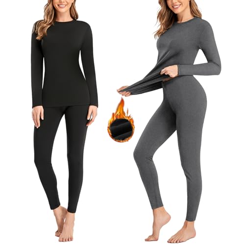 SIMIYA 2 Pack Thermal Underwear for Women Long Johns Winter Warm Fleece Lined Base Layer Set Cold Weather Top and Bottom