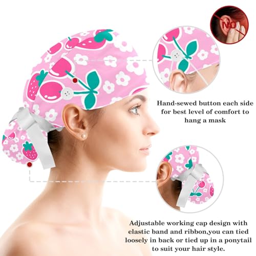 Colored Butterflies Scrub Cap, Adjustable Working Cap with Button, Bouffant Caps with Bow Hair Scrunchy