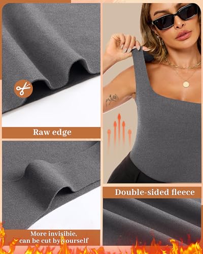 Velvelhall 3 Pack Women's Thermal Tank Tops, Fleece Lined Raw Hem Sleeveless Tops Camisole Warm Square Neck Base Layer Vest
