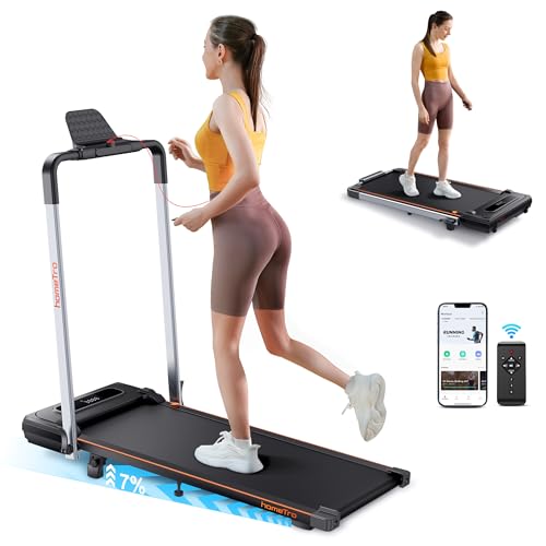 Foldable Treadmill with 7% Incline, 2.5HP Portable Under Desk Walking Pad with 0.6-7.5MPH, Handle, Remote and App Control,...