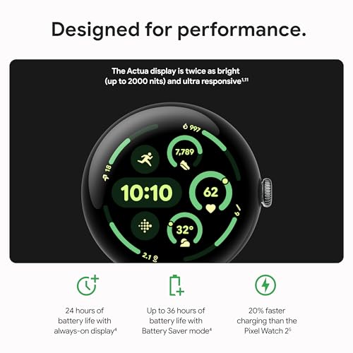 Google Pixel Watch 3 (45mm) 2024 Model Android Smartwatch, Heart Rate Tracking, Fitbit Advanced Running, Fitness Insights,...