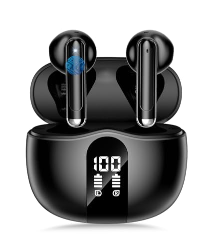 Wireless Earbuds, Bluetooth 5.4 Headphones HiFi Stereo, Ear Buds with 50H Playback, LED Display Wireless Earphones Clear C...