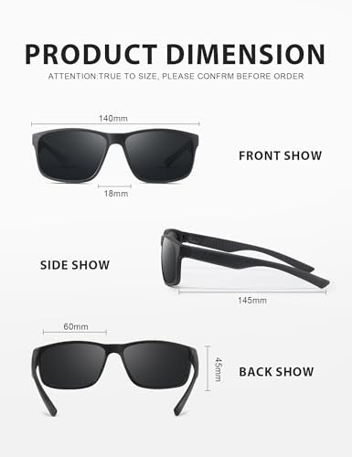 Reglaaly Polarized Sunglasses for Men Womens, Mens Sunglasses UV Protection, Black Square Sun Glasses Driving Fishing Golf