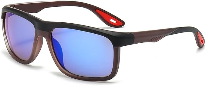 ZFVTFC Lightweight sports sunglasses, blue mercury mirror, brown frame; black and gray mirror, black frame; UV protection