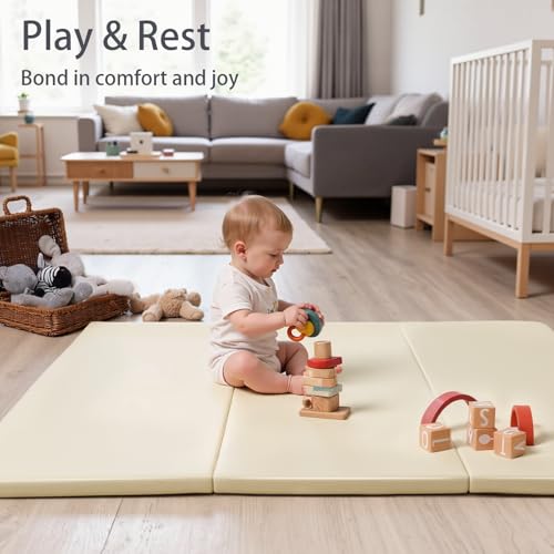 Foam Baby Play Mat: PU Leather Waterproof Kids Trifold Floor Playmat - Large Play Mat for Playpen Fodable Mattress Soft To...