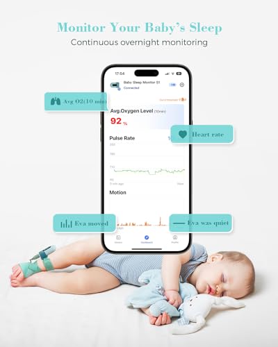Babytone Baby Sleep Sock Monitor, Tracking Heart Rate and Movement for Infant, Wearable Foot Monitor Smart Sock with Bluet...