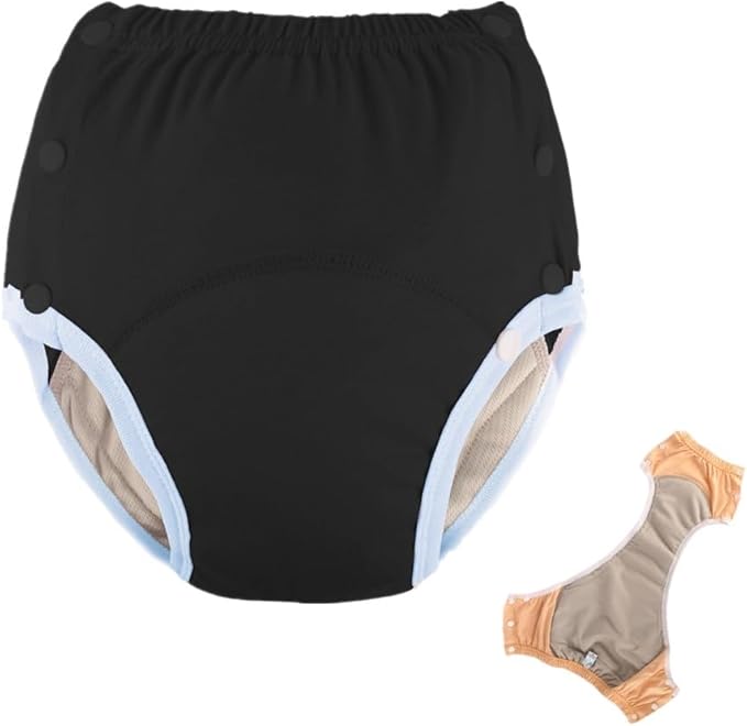 WEEOATAR Unisex Reusable Adult Cloth Diaper, Washable Swim Nappies, Adjustable Incontinence Cloth Diaper with Snaps, Underwear for Elderly Disability, Postpartum (Black, S)