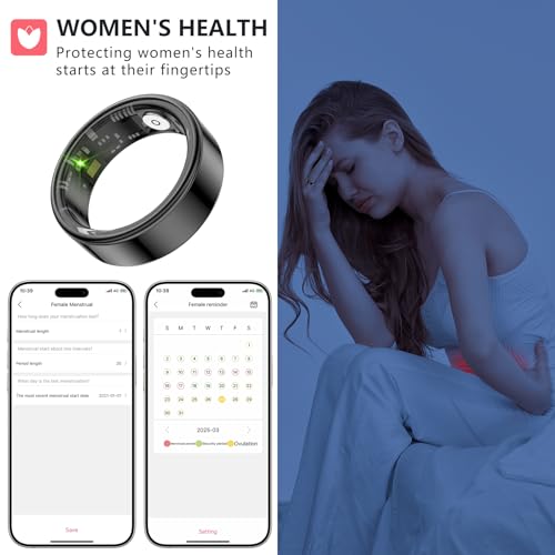 Thin Smart Ring for Fitness & Health Tracking - Heart Rate/Blood Oxygen Monitor, 5ATM Waterproof, Sleep Analysis, Pedomete...