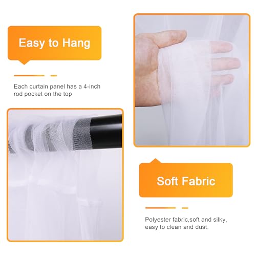 Fomcet Tulle Backdrop Curtains with Lights String White 10FT X 8FT Sheer Curtain with Lights Tulle Curtains Backdrop for W...