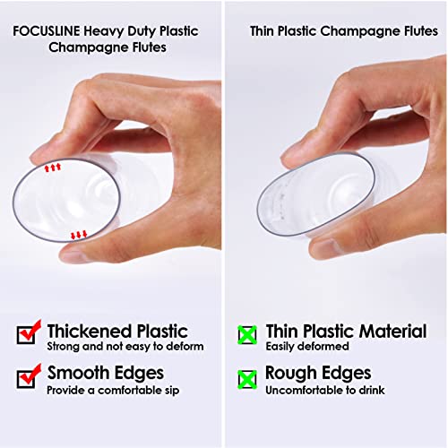 FOCUSLINE 24 Pack 9 Oz Clear Plastic Champagne Flutes, Stemless Plastic Champagne Glasses Clear, Heavy Duty Toasting Glass...