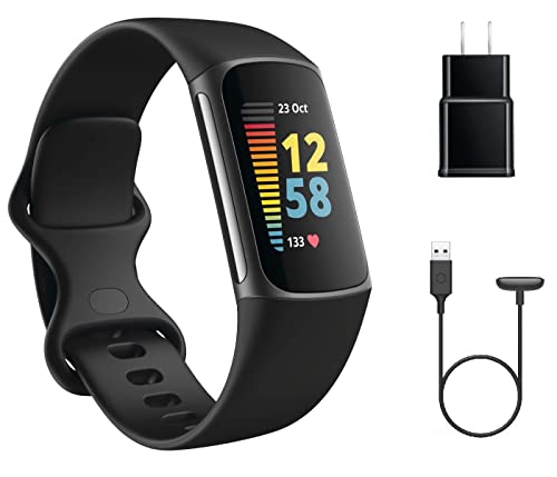 Fitbit Charge 5 Advanced Fitness Tracker with GPS, Heart Rate, Sleep & Health Tracker - Power Bundle with Adapter (Graphit...