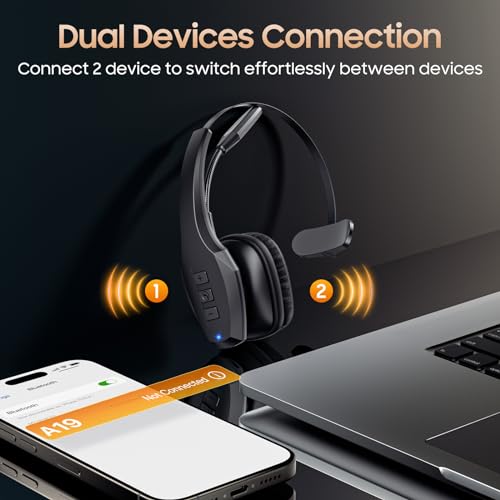 Trucker Bluetooth Headset, Wireless Headset with Mic, Bluetooth Headsets with Dual Noise Cancelling Microphone & Mute Butt...