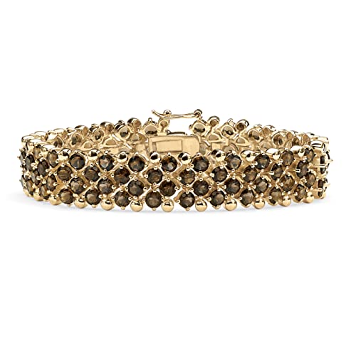 Palm Beach Jewelry PalmBeach Yellow Gold-plated Round Genuine Smoky Quartz, Tennis Bracelet (24mm), Hidden Box Clasp, 7.25...
