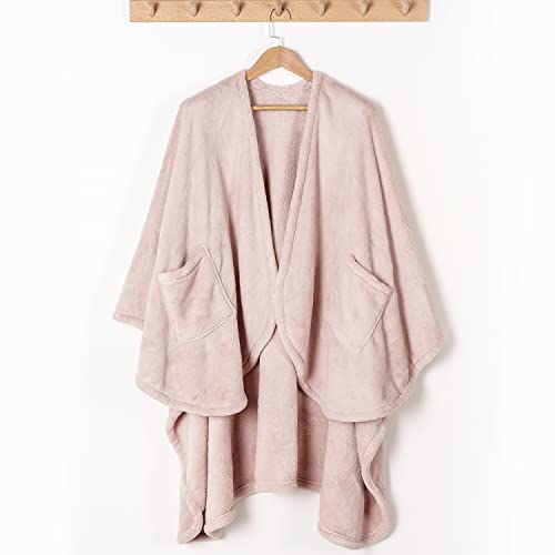 Berkshire Blanket Primalush™ Wearable Blanket, Cozy Loungewear Pocketed Plush Cape Wrap for Adults &Teens(Pink, One Size 5...