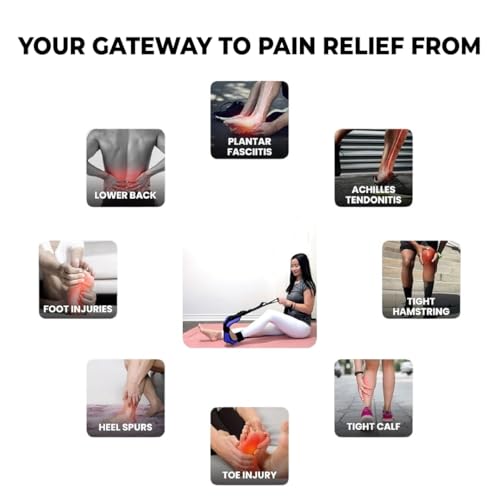 Yaghzu Foot and Calf Stretcher - Stretching Strap for Plantar Fasciitis, Achilles Tendonitis, Heel Spurs, Foot Drop, & Ham...