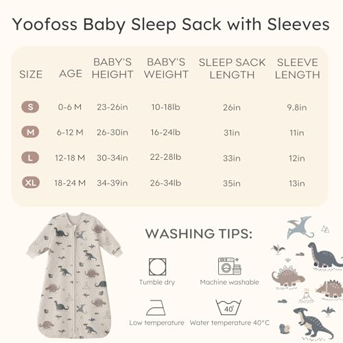 Yoofoss Baby Sleep Sack with Sleeves Wearable Blanket Baby Organic Cotton 2-Way Zipper Sleeping Sack, Soft Breathable Durable
