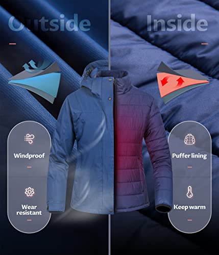 CREATMO US Women's 3 In 1 Waterproof Ski Jacket Windproof Snowboarding Jacket Warm Winter Snow Coat Raincoat