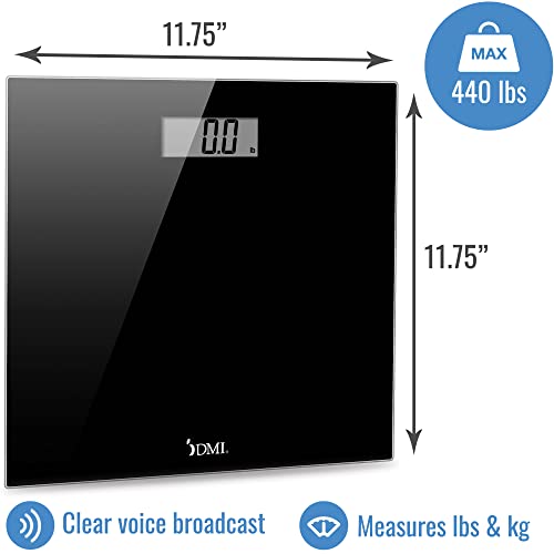 DMI Digital Talking Bathroom Scale, Sleek Tempered Glass, Clinically Accurate Measurements, Large LCD Screen, 440 lb. Weig...