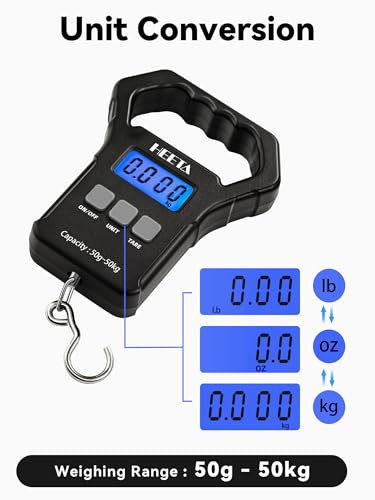 HEETA Fish Scale, 110lb/50kg Digital Portable Hanging Fishing Weight Scale with Backlit LCD Display, Luggage Scale with Ho...
