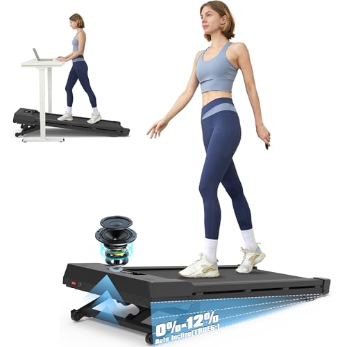 PACEROCKER Walking Pad Treadmill with 12% 9-Level Auto Incline, 450 lbs Capacity Bluetooth Speaker Under Desk Treadmills f...