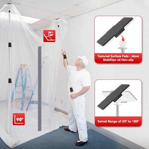10FT Dust Barrier Poles 4 Pack withCarry Bag, Stainless Steel Retractable Zipper Wall Poles Kit for Renovation, Remodeling...
