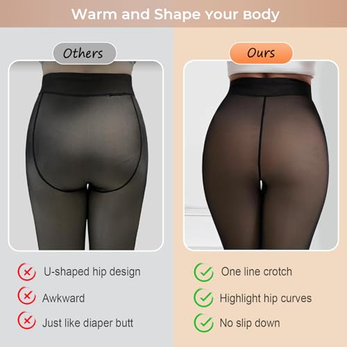 Apriddeo One-Seam Warm Fleece Lined Tights Women Fake Translucent Pantyhose High Waist Thermal Leggings Sheer Winter Tights