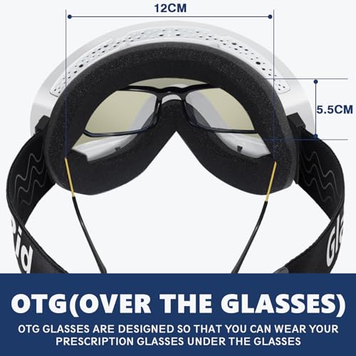 GlaRid OTG Ski Goggles PRO, Frameless 100% UV Protection Anti Fog Ski Goggles Men, Snowboard Goggles Men/Women/Adult/Youth