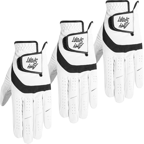 Amy Sport Golf Gloves Men Right Handed Golfer Left Hand 1 or 3 Pack PU Leather All Weather Grip Soft Breathable Flexible f...