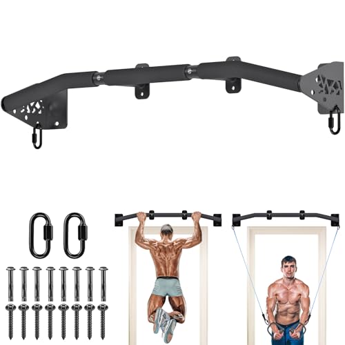 SELEWARE Heavy Duty Wall Mount Pull Up Bar for Doorway, Joist/Beam Mount Chin Up Bar with Resistance Band Hooks, Sturdy St...