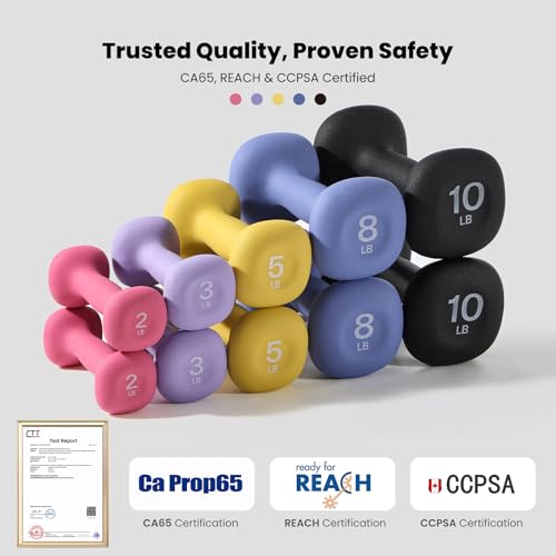 Sportneer Neoprene Dumbbells Set of 2, 2,3, 5, 8, 10lb Hand Weights for Women, Non-Slip Ergonomic Design, Anti-Roll Square...