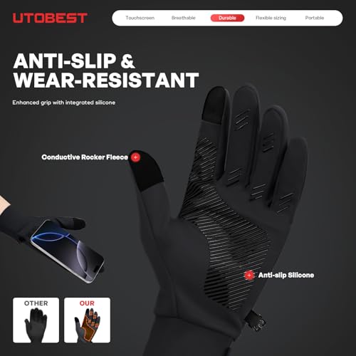 UTOBEST Winter Gloves for Women Men, Touchscreen Thermal Gloves Cold Weather Warm Windproof Non-Slip Insulated Gloves for ...