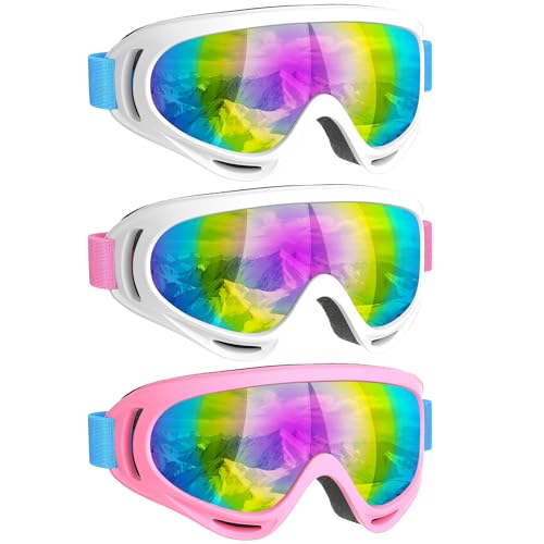 COOLOO 3 Pack Kids Ski Goggles, Anti-fog Snowboard Goggles with UV400 Protection, Snow Goggles for Boys Girls Youth Men Women