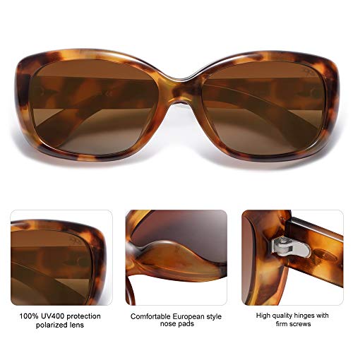 SOJOS Vintage Square Sunglasses for Women Polarized UV Protection Havana Frame SJ2111