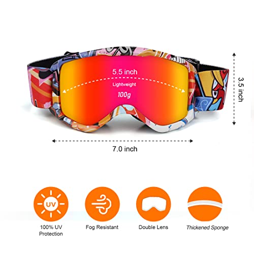 Flantor Kids Ski Goggles,Non-Slip Strap Snow Goggles Snowboard Goggles