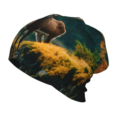 Bkdogkt Deer Bear Moose Print Beanie Hat Soft Thermal Cap Winter Headwear for Cold Indoor Outdoor Activities Black