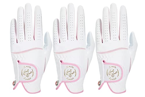 SIMPLE SYMBOL Women's Golf Glove Three Pack,Left Hand Right Hand Small/Medium/Large/XL,White Microfiber with Soft Cabretta...