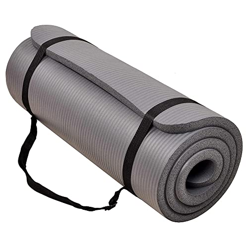 BalanceFrom 71x24 Inches Extra Thick Yoga Mat 1-Inch High-Density Foam – Roll-Up Exercise Pad with Double-Sided Non-Slip S...