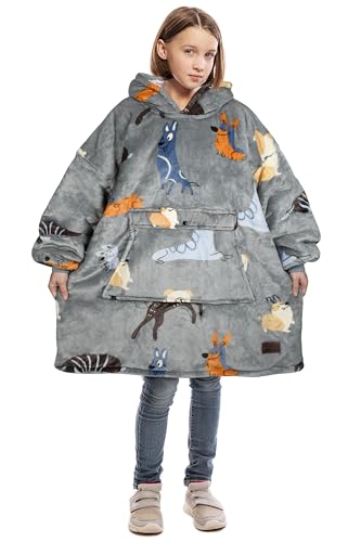 Catalonia Blanket Hoodie for Kids, Oversized Wearable Sherpa Sweatshirt Pullover for Teens Youth, Gift Idea